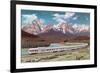 Train Passing through Rocky Mountains-null-Framed Premium Giclee Print