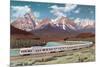 Train Passing through Rocky Mountains-null-Mounted Premium Giclee Print