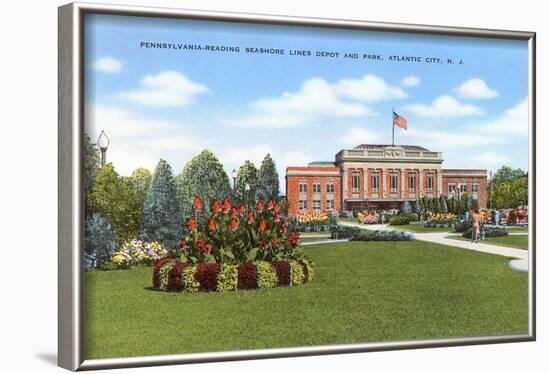 Train Station and Park, Atlantic City, New Jersey-null-Framed Art Print
