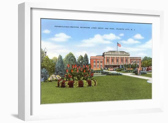 Train Station and Park, Atlantic City, New Jersey-null-Framed Art Print