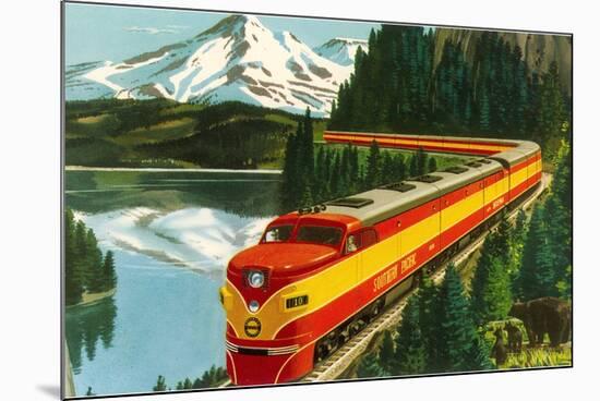 Train Through Rocky Mountains-null-Mounted Art Print