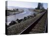 Train Tracks Leading to Bellingham, with San Juan Islands in Distance, Washington State-Aaron McCoy-Stretched Canvas