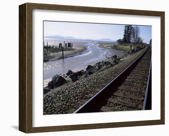 Train Tracks Leading to Bellingham, with San Juan Islands in Distance, Washington State-Aaron McCoy-Framed Photographic Print