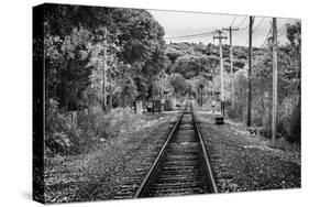 Train Tracks Oyster Bay New York B/W-null-Stretched Canvas