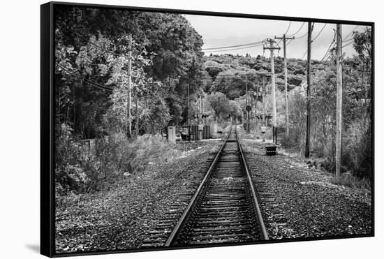 Train Tracks Oyster Bay New York B/W-null-Framed Stretched Canvas