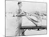 Trainer and Young Woman Doing Exercises at the Beach-null-Mounted Photo