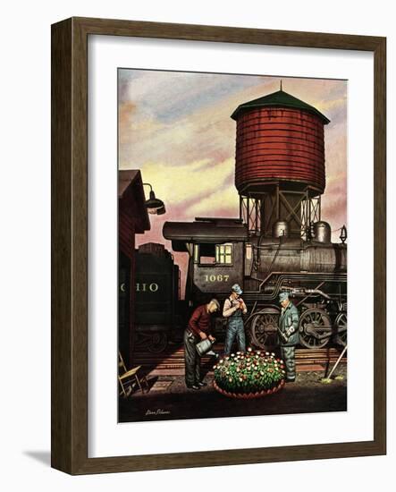 "Trainyard Flower Garden," August 9, 1947-Stevan Dohanos-Framed Giclee Print