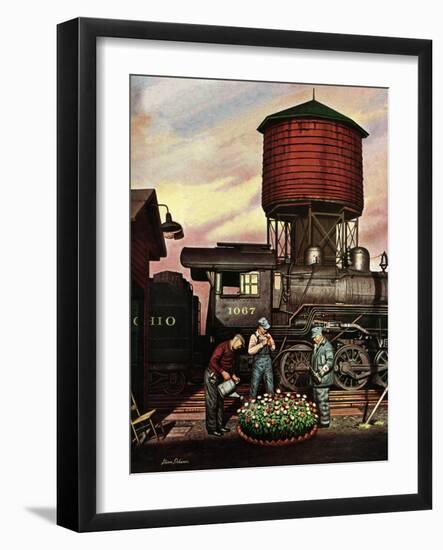 "Trainyard Flower Garden," August 9, 1947-Stevan Dohanos-Framed Giclee Print