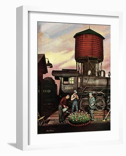 "Trainyard Flower Garden," August 9, 1947-Stevan Dohanos-Framed Giclee Print