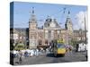 Tram and Central Station, Amsterdam, Holland-Michael Short-Stretched Canvas