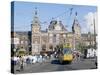 Tram and Central Station, Amsterdam, Holland-Michael Short-Stretched Canvas