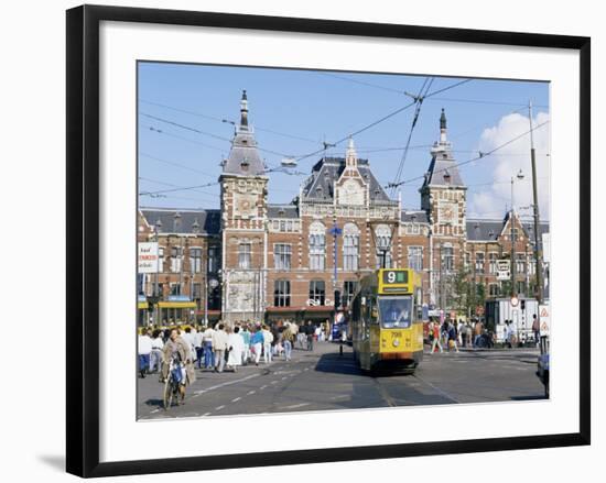 Tram and Central Station, Amsterdam, Holland-Michael Short-Framed Photographic Print
