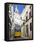 Tram (Electricos) Along Rua Das Escolas Gerais with Tower of Sao Vicente de Fora, Lisbon, Portugal-Stuart Black-Framed Stretched Canvas