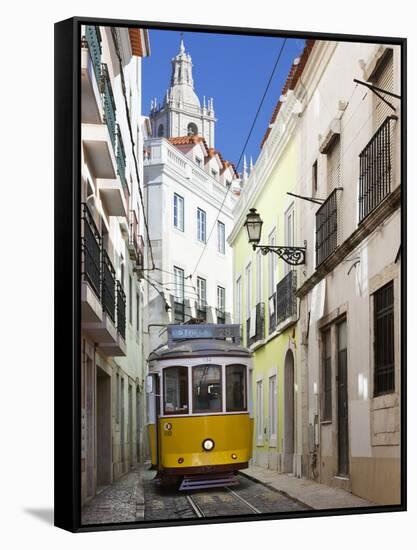Tram (Electricos) Along Rua Das Escolas Gerais with Tower of Sao Vicente de Fora, Lisbon, Portugal-Stuart Black-Framed Stretched Canvas