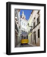 Tram (Electricos) Along Rua Das Escolas Gerais with Tower of Sao Vicente de Fora, Lisbon, Portugal-Stuart Black-Framed Photographic Print