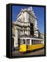 Tram (Electricos) Below the Arco Da Rua Augusta in Praca Do Comercio, Baixa, Lisbon, Portugal-Stuart Black-Framed Stretched Canvas