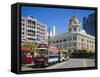 Tram in Cathedral Square, Christchurch, New Zealand, Australasia-Rolf Richardson-Framed Stretched Canvas