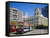 Tram in Cathedral Square, Christchurch, New Zealand, Australasia-Rolf Richardson-Framed Stretched Canvas