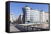 Tram in Front of the Dancing House (Ginger and Fred) by Frank Gehry-Markus-Framed Stretched Canvas