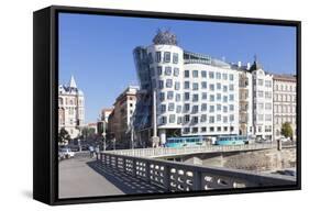 Tram in Front of the Dancing House (Ginger and Fred) by Frank Gehry-Markus-Framed Stretched Canvas
