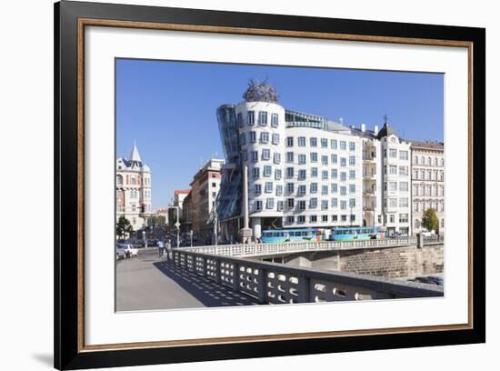 Tram in Front of the Dancing House (Ginger and Fred) by Frank Gehry-Markus-Framed Photographic Print