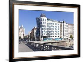 Tram in Front of the Dancing House (Ginger and Fred) by Frank Gehry-Markus-Framed Photographic Print