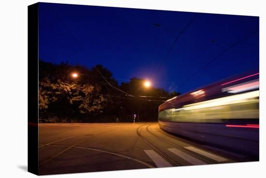Tram in Norway at Night-Felipe Rodríguez-Stretched Canvas