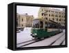 Tram in Street in Winter, Helsinki, Finland, Scandinavia-Gavin Hellier-Framed Stretched Canvas