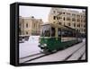 Tram in Street in Winter, Helsinki, Finland, Scandinavia-Gavin Hellier-Framed Stretched Canvas