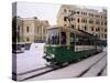 Tram in Street in Winter, Helsinki, Finland, Scandinavia-Gavin Hellier-Stretched Canvas