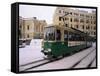 Tram in Street in Winter, Helsinki, Finland, Scandinavia-Gavin Hellier-Framed Stretched Canvas