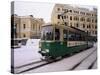 Tram in Street in Winter, Helsinki, Finland, Scandinavia-Gavin Hellier-Stretched Canvas