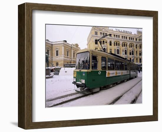 Tram in Street in Winter, Helsinki, Finland, Scandinavia-Gavin Hellier-Framed Photographic Print