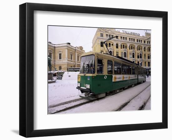 Tram in Street in Winter, Helsinki, Finland, Scandinavia-Gavin Hellier-Framed Photographic Print