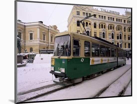 Tram in Street in Winter, Helsinki, Finland, Scandinavia-Gavin Hellier-Mounted Photographic Print