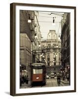 Tram on a Street, Piazza Del Duomo, Milan, Lombardy, Italy-null-Framed Premium Photographic Print