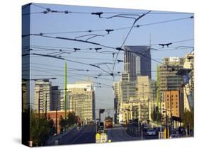 Tram on La Trobe Street Overbridge, Melbourne, Victoria, Australia-David Wall-Stretched Canvas