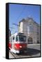 Tram Passing Reduta Palace, Bratislava, Slovakia-Ian Trower-Framed Stretched Canvas