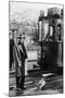 Tram Streetca in the 40's in Holland and a Man Out for a Walk with His Rooster-null-Mounted Photo