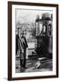 Tram Streetca in the 40's in Holland and a Man Out for a Walk with His Rooster-null-Framed Photo