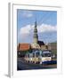 Tram, with St. Peter Church in the Background, Riga, Latvia, Baltic States-Yadid Levy-Framed Photographic Print