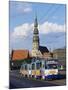 Tram, with St. Peter Church in the Background, Riga, Latvia, Baltic States-Yadid Levy-Mounted Photographic Print