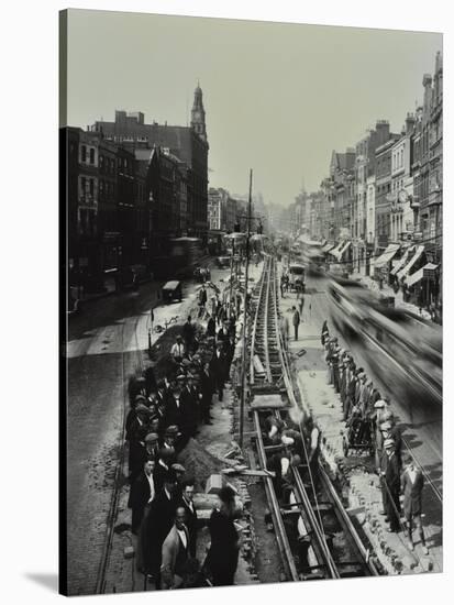 Tramline Being Laid in the Middle of the Road, Whitechapel High Street, London, 1929-null-Stretched Canvas