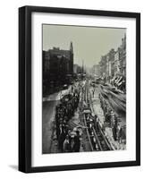 Tramline Being Laid in the Middle of the Road, Whitechapel High Street, London, 1929-null-Framed Photographic Print
