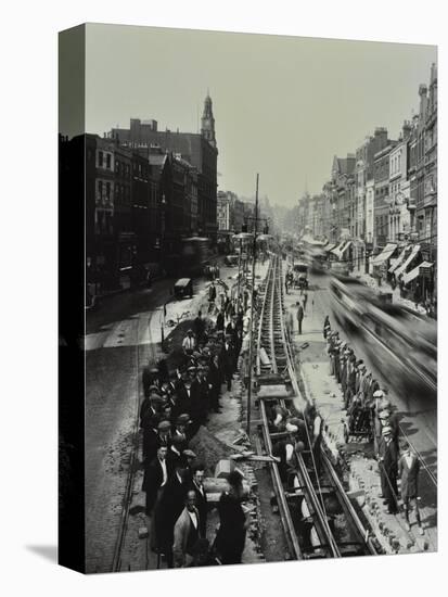 Tramline Being Laid in the Middle of the Road, Whitechapel High Street, London, 1929-null-Stretched Canvas