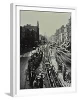 Tramline Being Laid in the Middle of the Road, Whitechapel High Street, London, 1929-null-Framed Premium Photographic Print