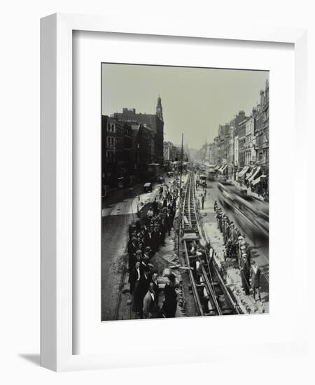 Tramline Being Laid in the Middle of the Road, Whitechapel High Street, London, 1929-null-Framed Photographic Print