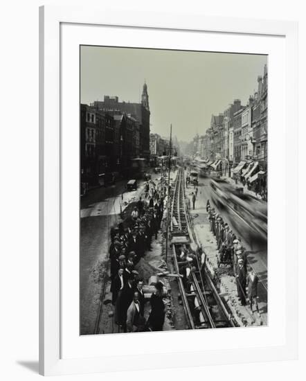 Tramline Being Laid in the Middle of the Road, Whitechapel High Street, London, 1929-null-Framed Photographic Print