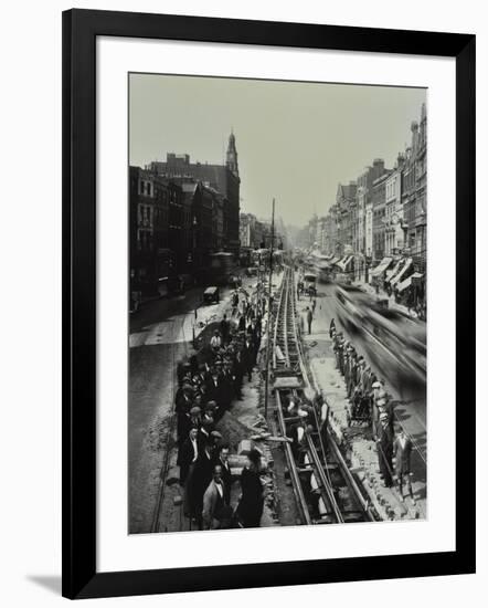 Tramline Being Laid in the Middle of the Road, Whitechapel High Street, London, 1929-null-Framed Photographic Print