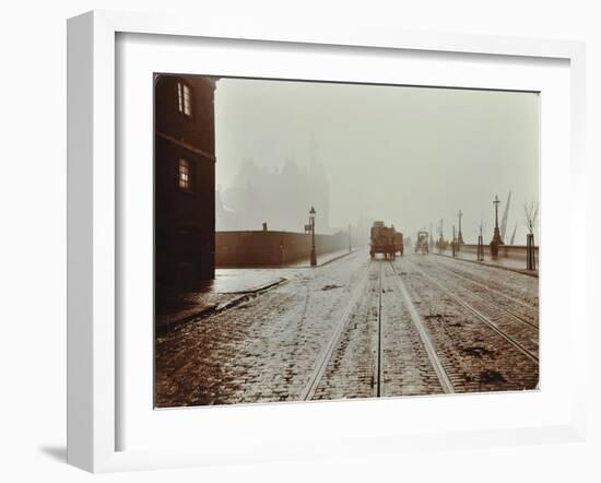 Tramlines and Vehicles on the Albert Embankment, Lambeth, London, 1909-null-Framed Premium Photographic Print